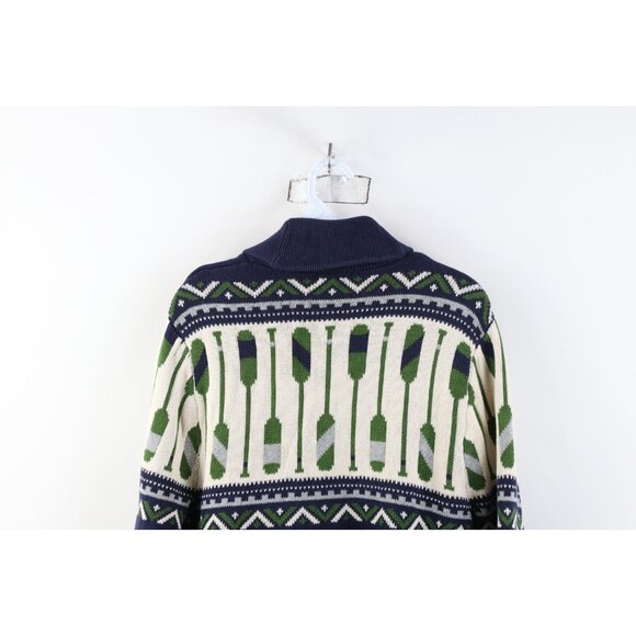 Vtg 90s Y2K Streetwear Mens Medium Crew Rowing Fair Isle Shawl Cardigan Sweater - Picture 12 of 13